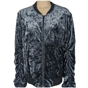 Listicle Velour Full Zip Ruched Sleeve Bomber Jacket, Medium‎